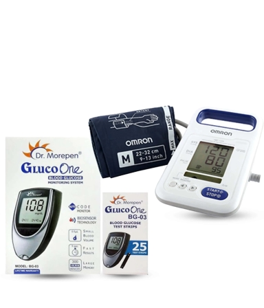 Combo Omron-HBP-1320 and Dr.Morepen (Gluco one Machine) with 25 Strips